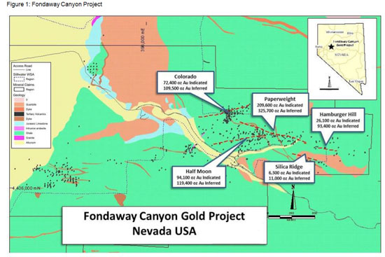 the location by zone of the Fondaway Canyon resources