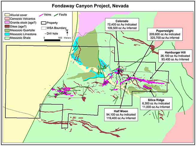 Location by zone of the Fondaway Canyon resources
