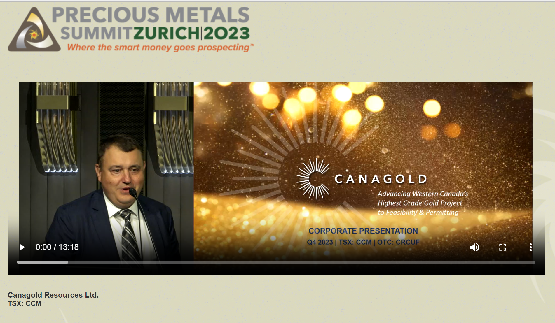 Presentation by Canagold Resources CEO Catalin Kilofliski at Precious Metals Summit Zurich (Nov 14, 2023)